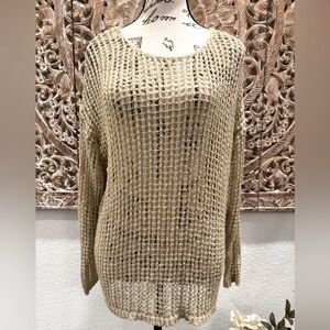 Umgee Super Soft Open Knit Tan Sweater Shirt Top size S